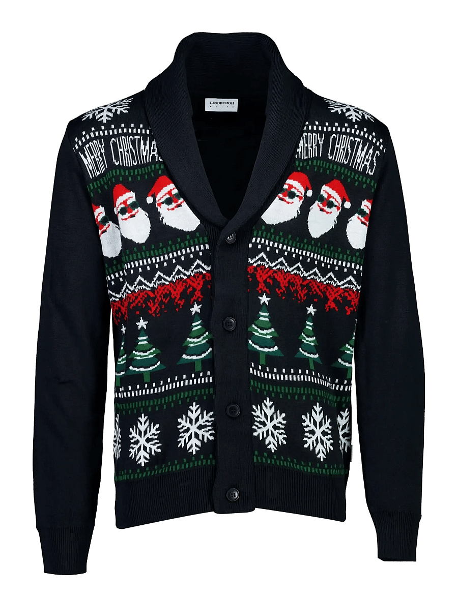 Lindbergh - Xmas shawl collar cardigan - koftor - black - 1