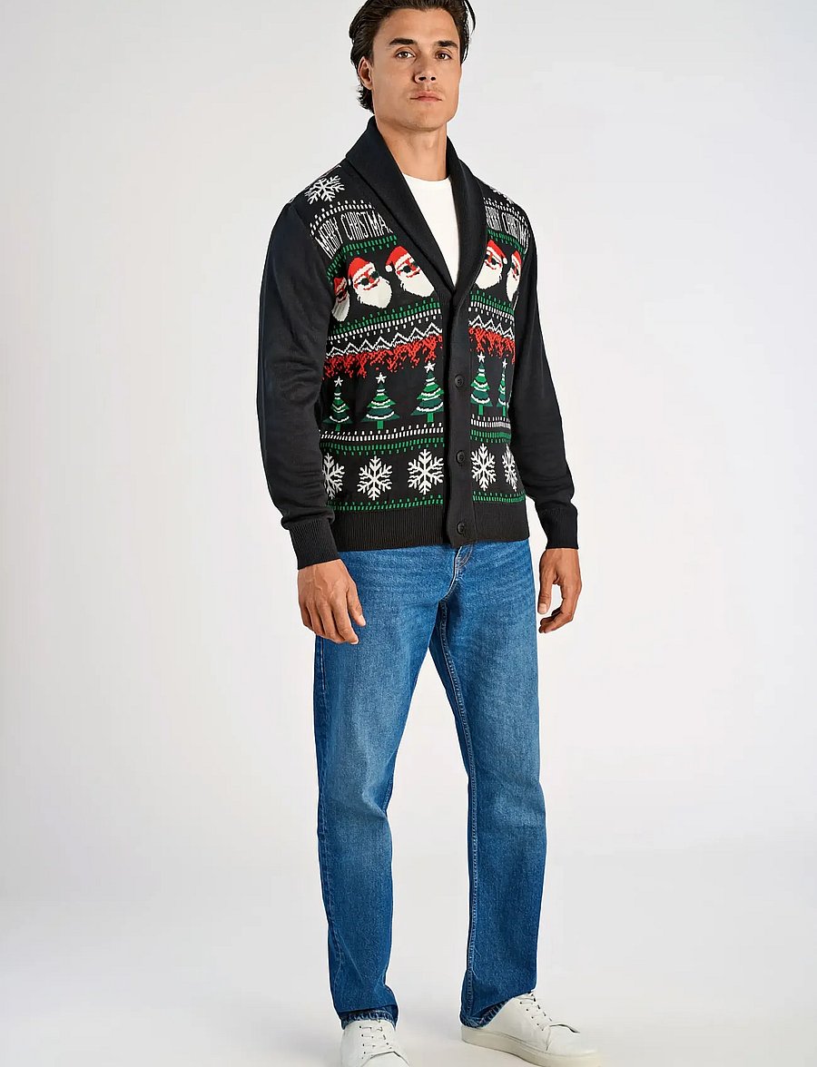 Lindbergh - Xmas shawl collar cardigan - koftor - black - 0