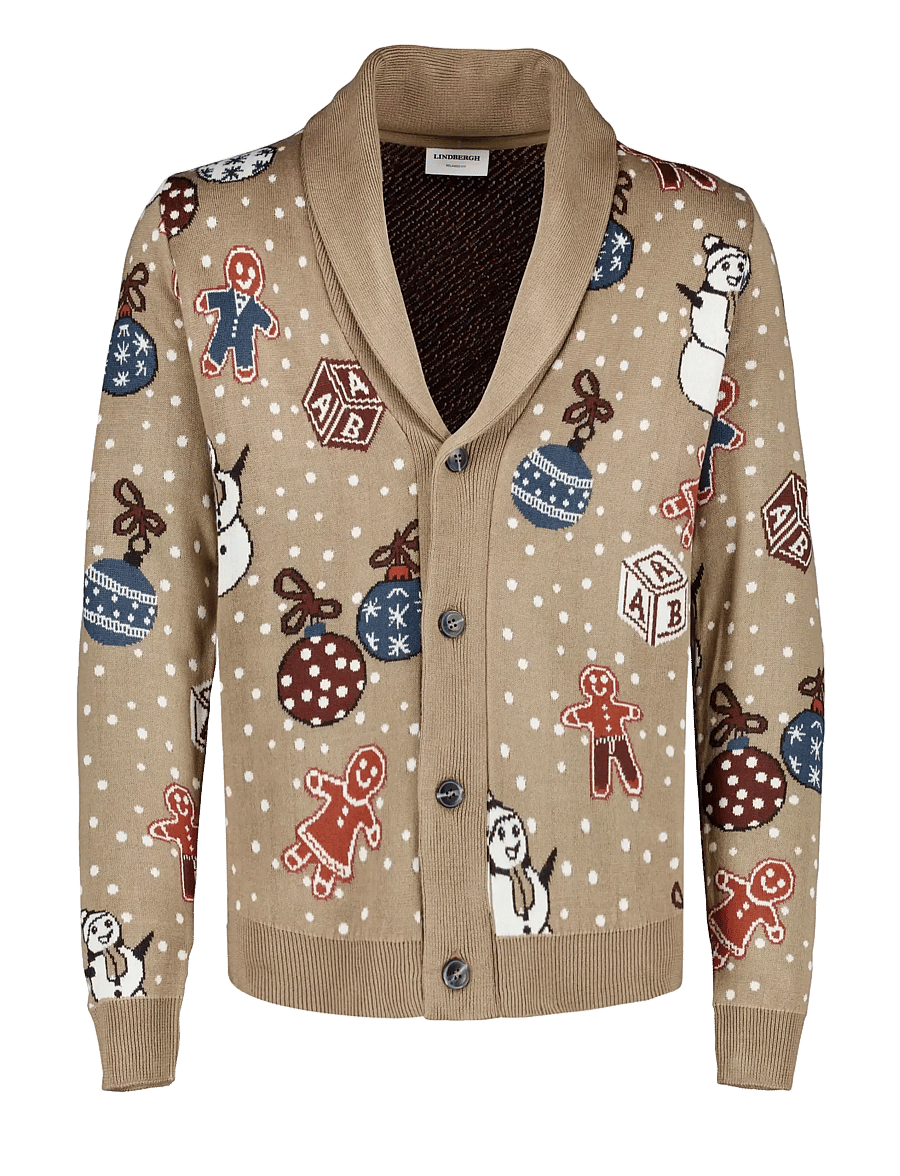 Lindbergh - Xmas shawl collar cardigan - kardiganid - brown - 1