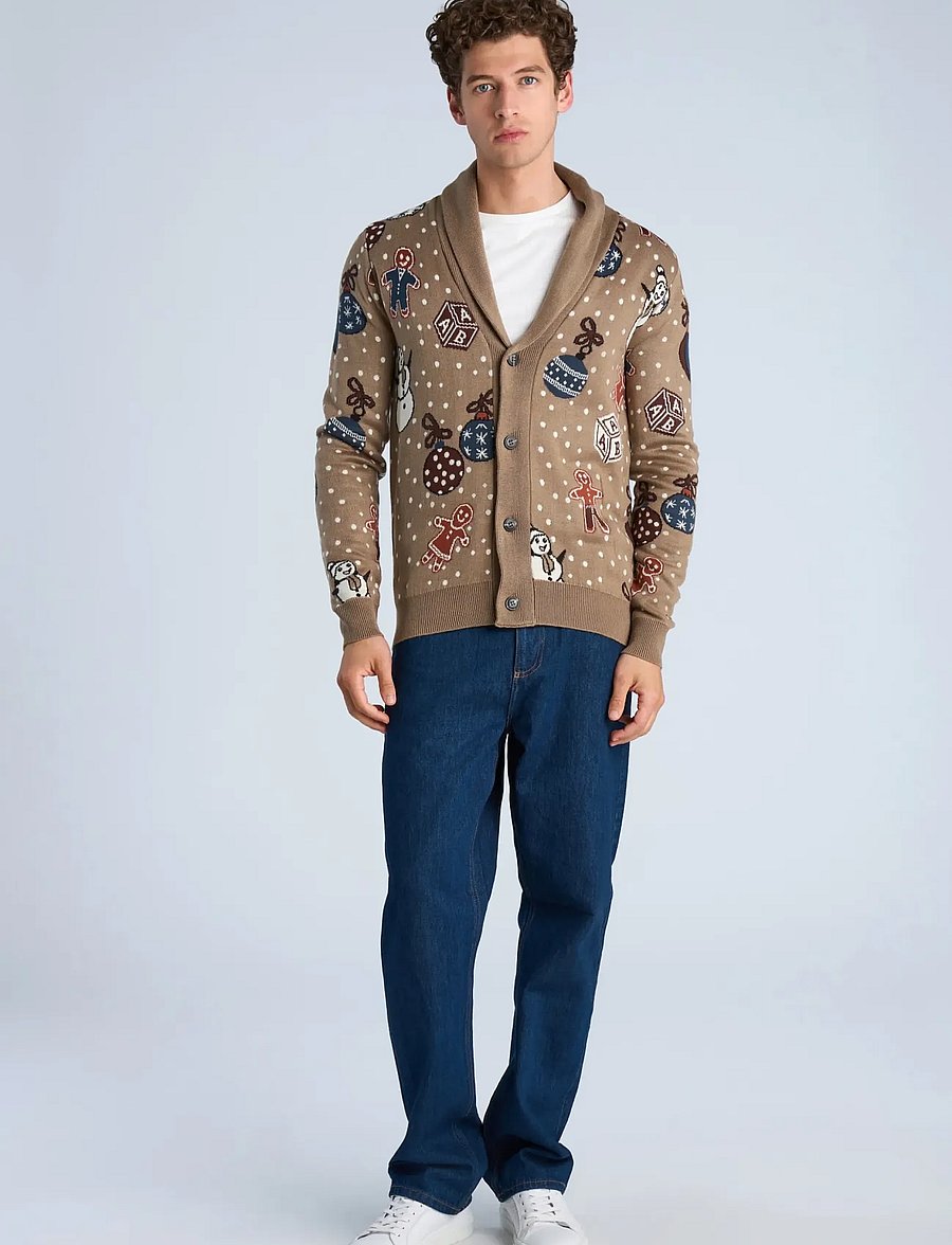 Lindbergh - Xmas shawl collar cardigan - kardiganid - brown - 0