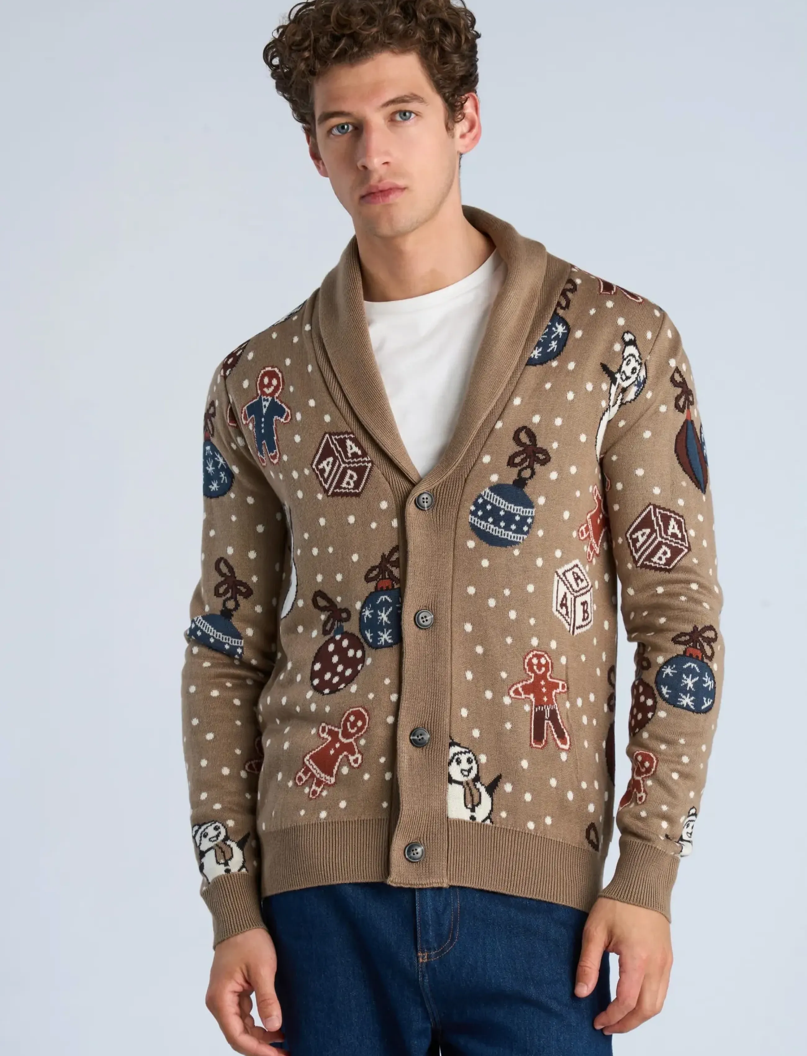 Lindbergh - Xmas shawl collar cardigan - kardiganid - brown - 3