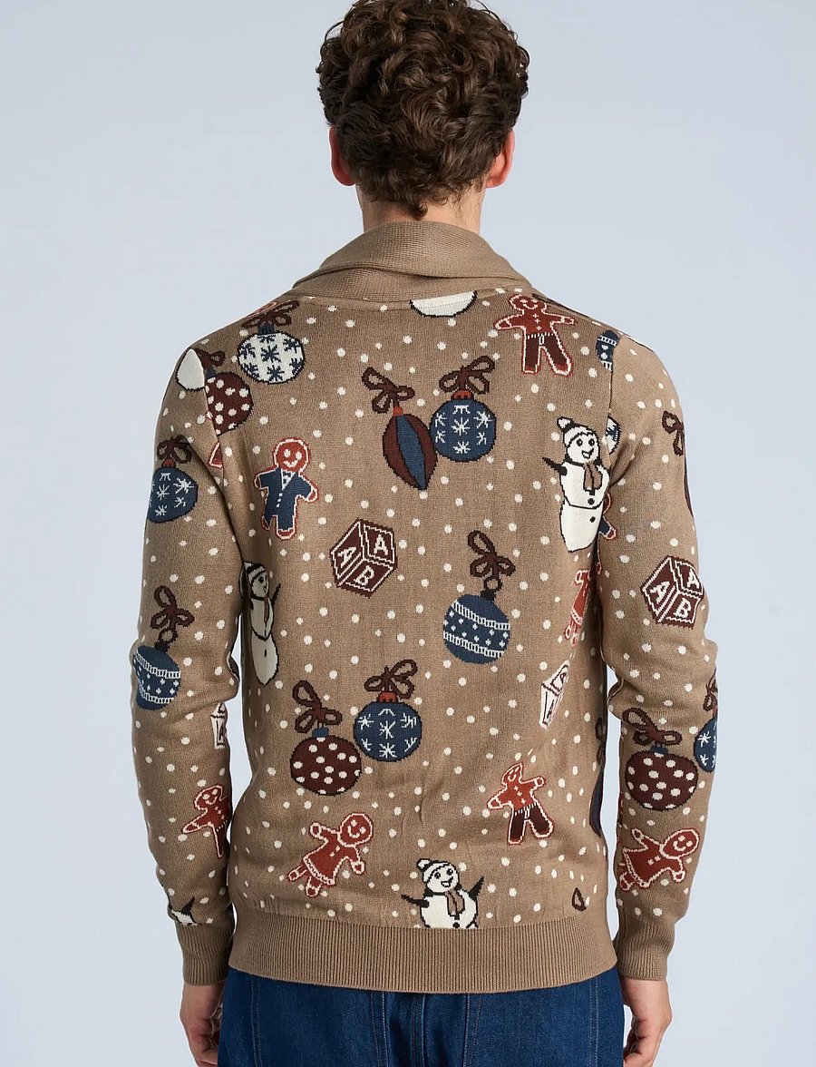 Lindbergh - Xmas shawl collar cardigan - kardiganid - brown - 4