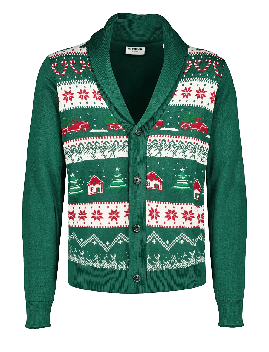 Lindbergh - Xmas shawl collar cardigan - kardiganid - green - 1