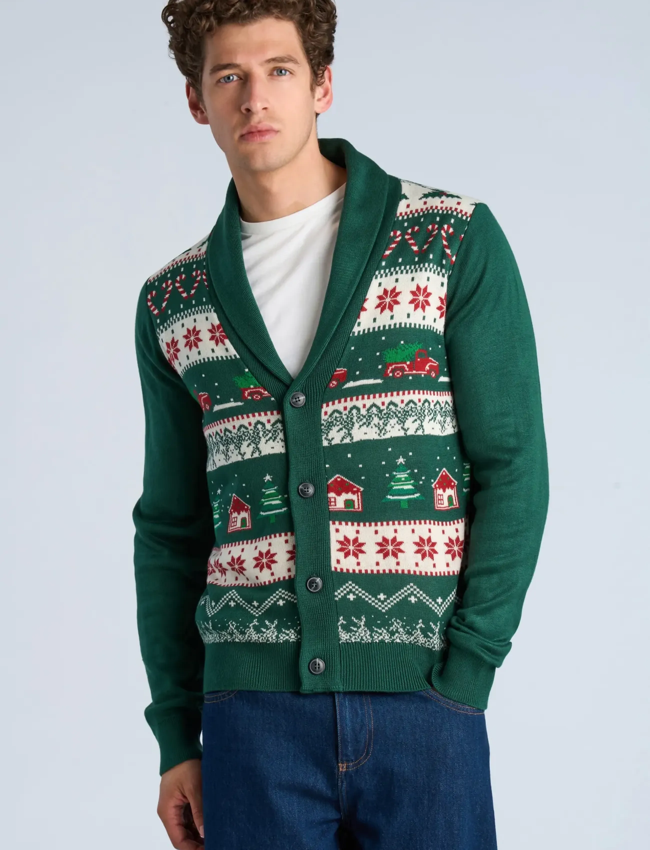 Lindbergh - Xmas shawl collar cardigan - kardiganid - green - 3