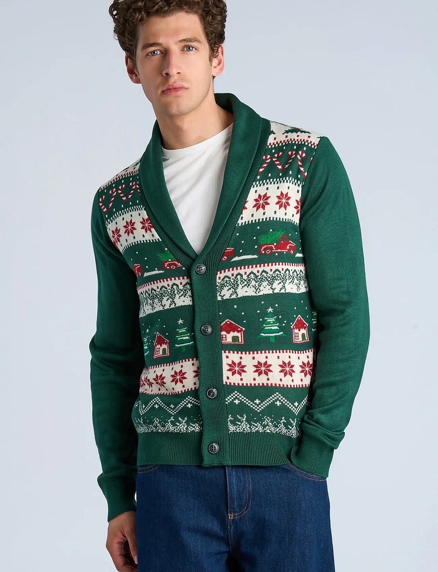 Lindbergh - Xmas shawl collar cardigan - kardiganid - green - 3