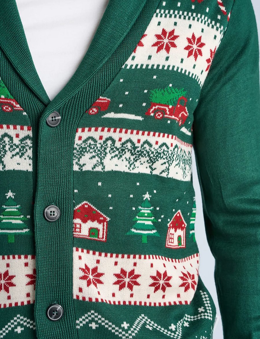 Lindbergh - Xmas shawl collar cardigan - kardiganid - green - 5