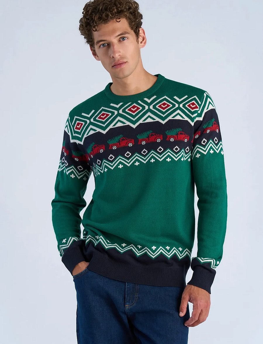Lindbergh - Christmas jacquard sweater - round necks - green - 3