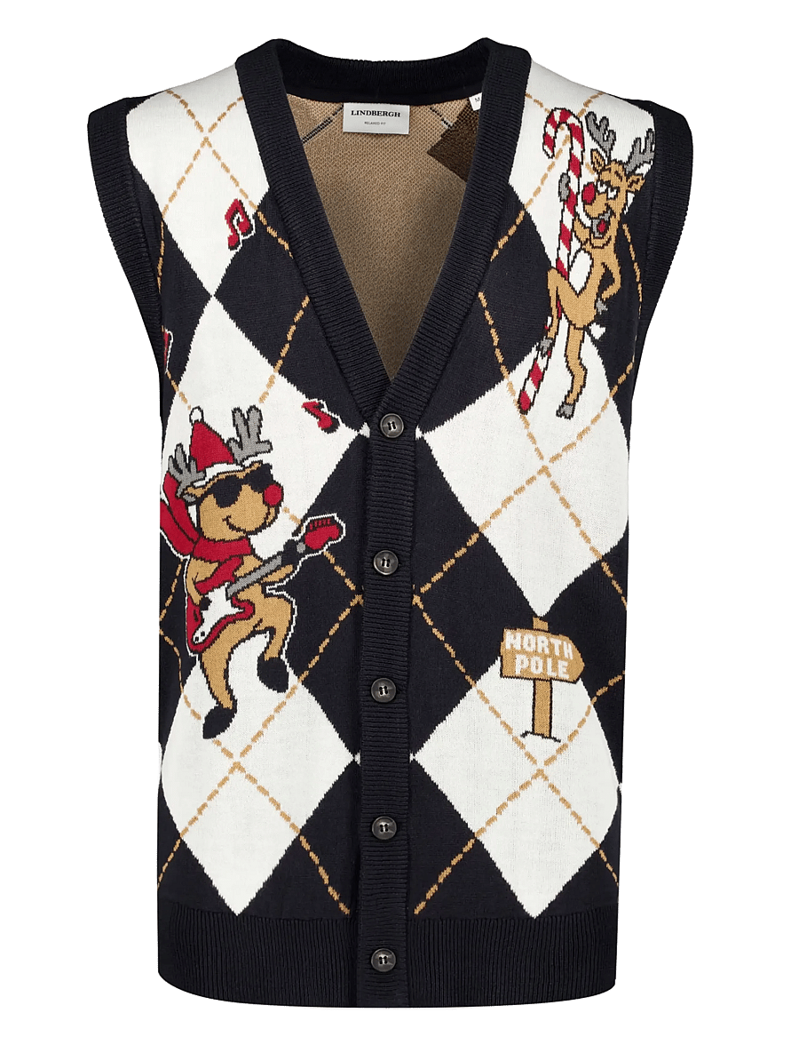 Lindbergh - Christmas argyle vest - knitted vests - navy - 1