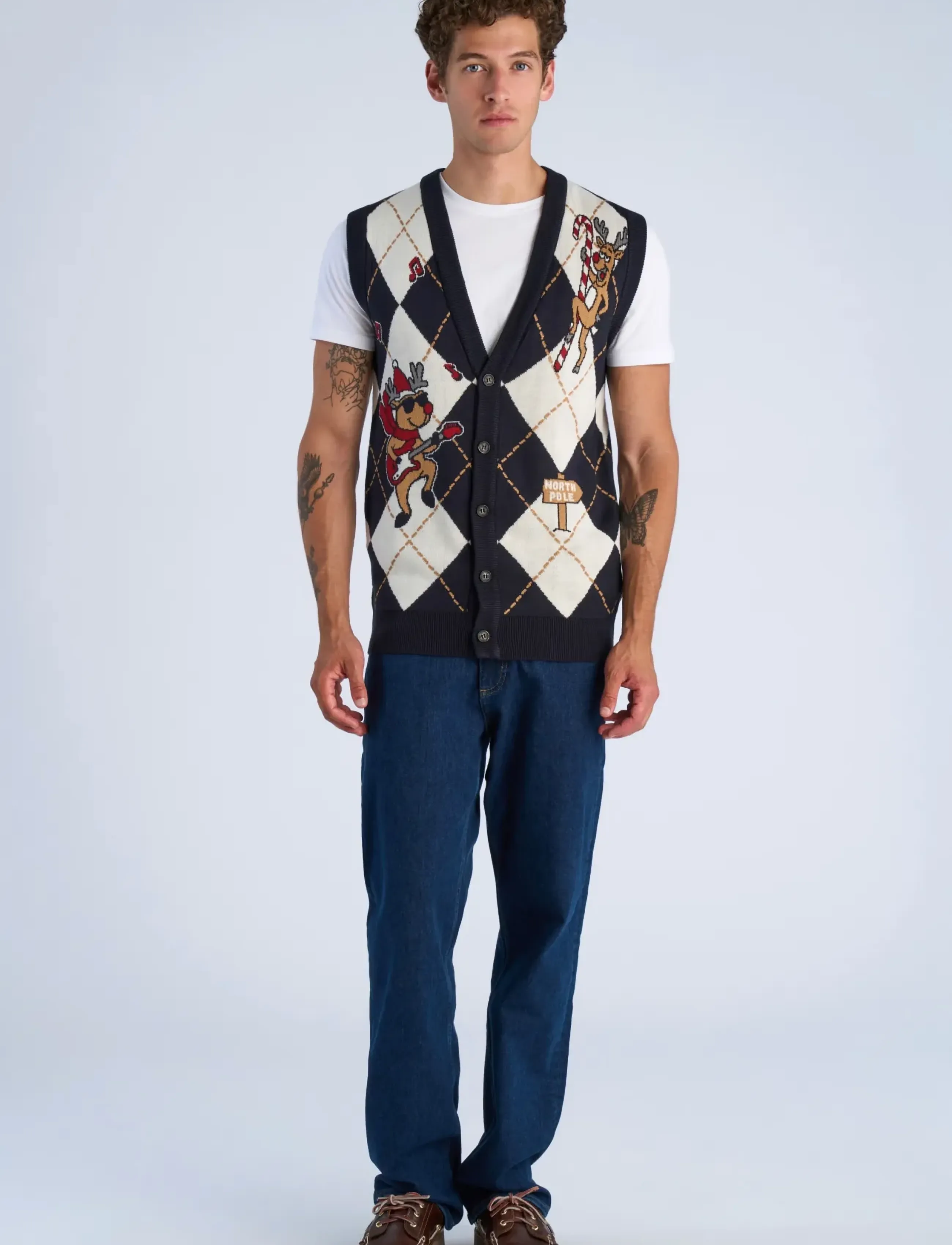 Lindbergh Christmas Argyle Vest, Herren, Weihnachts Argyle Weste, Marineblau, Gr.L