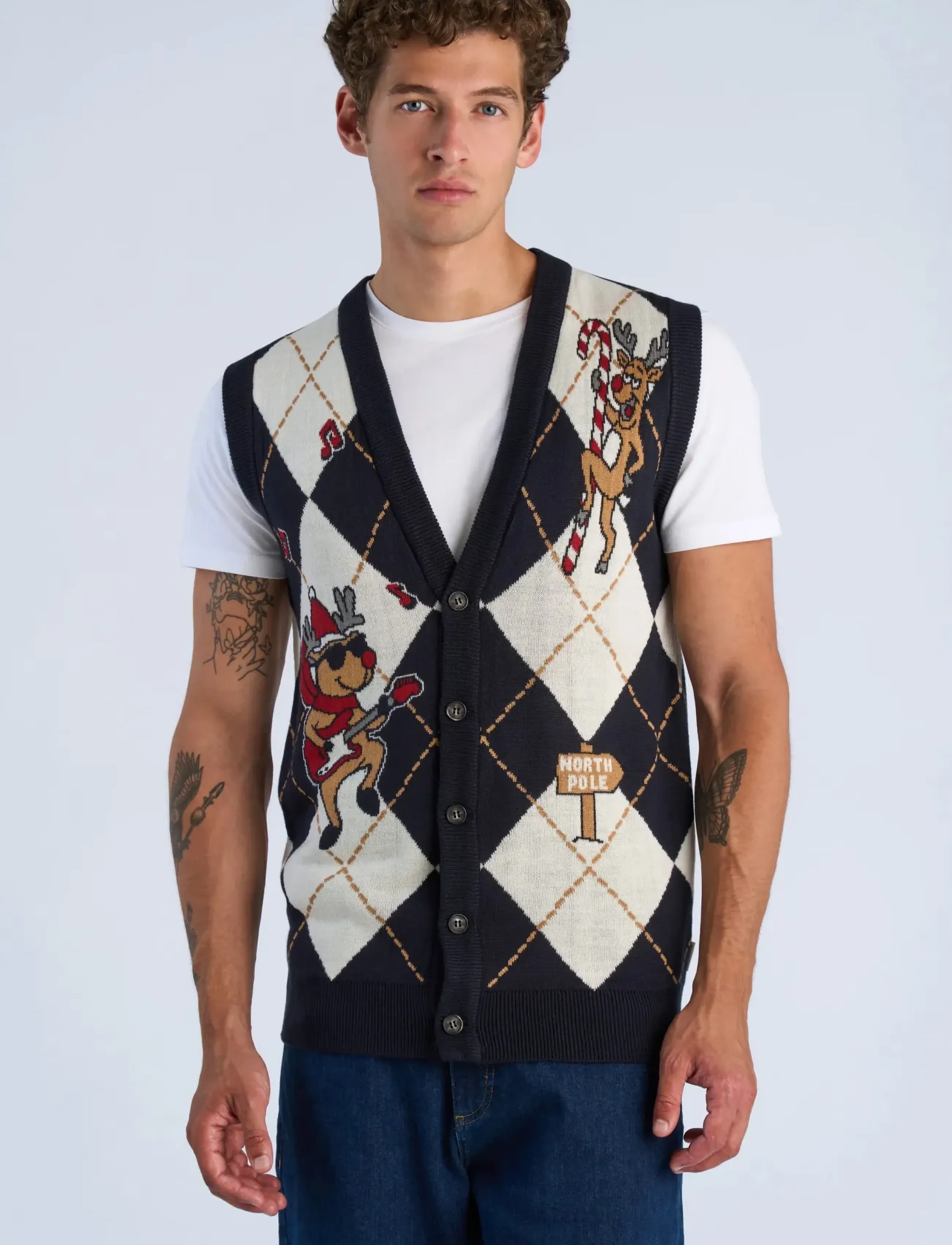 Lindbergh - Christmas argyle vest - knitted vests - navy - 3