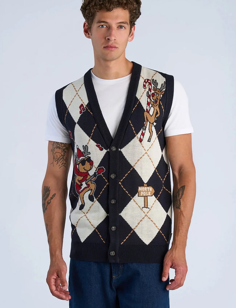 Lindbergh - Christmas argyle vest - knitted vests - navy - 3