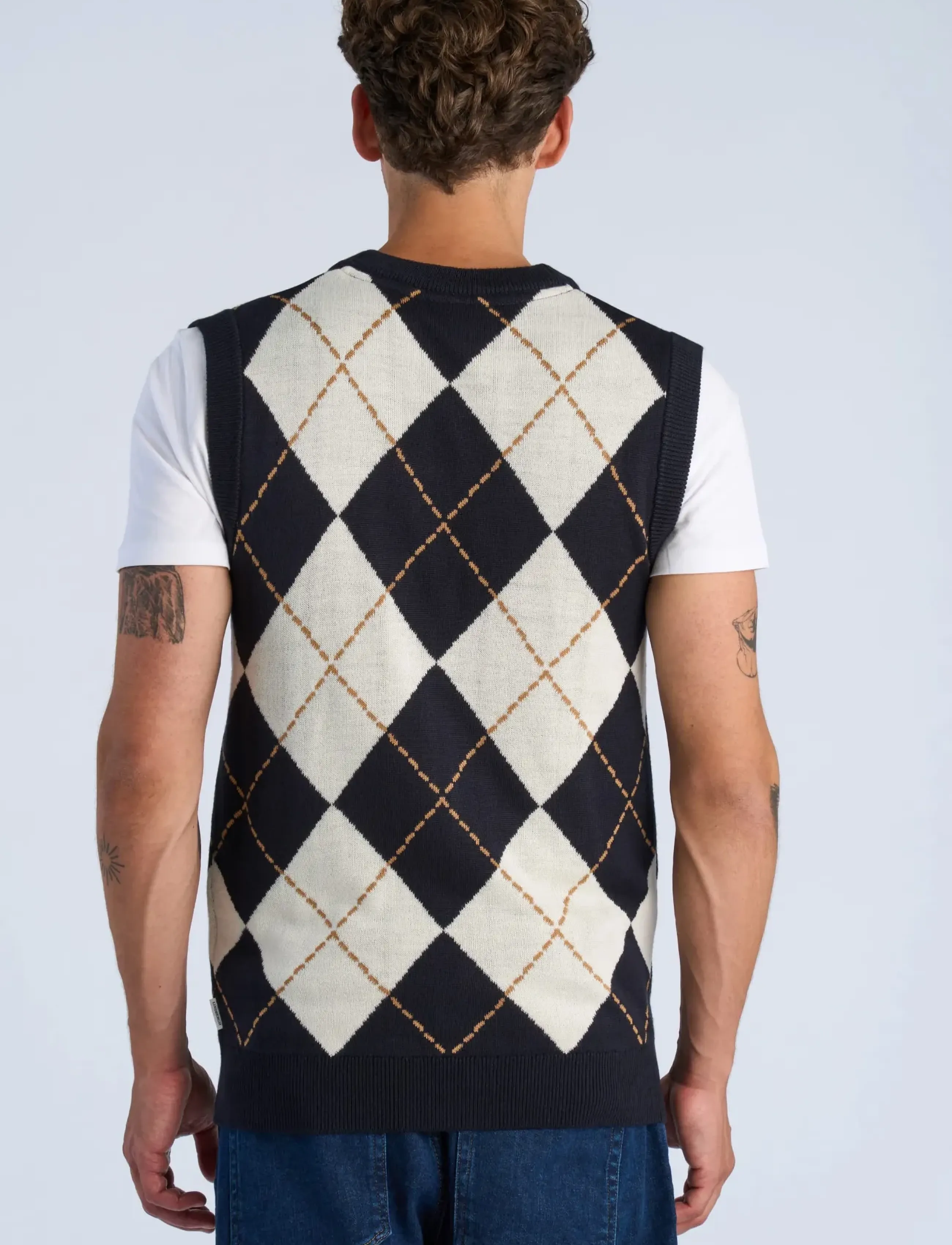 Lindbergh - Christmas argyle vest - knitted vests - navy - 4