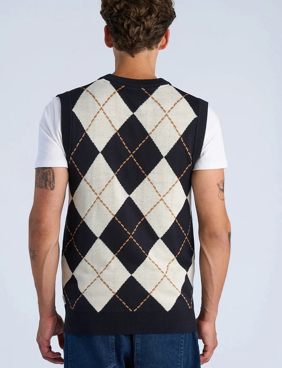 Lindbergh - Christmas argyle vest - knitted vests - navy - 4