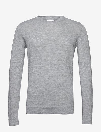 Lindbergh Merino knit o-neck - Round Necks - LT GREY MIX / grey