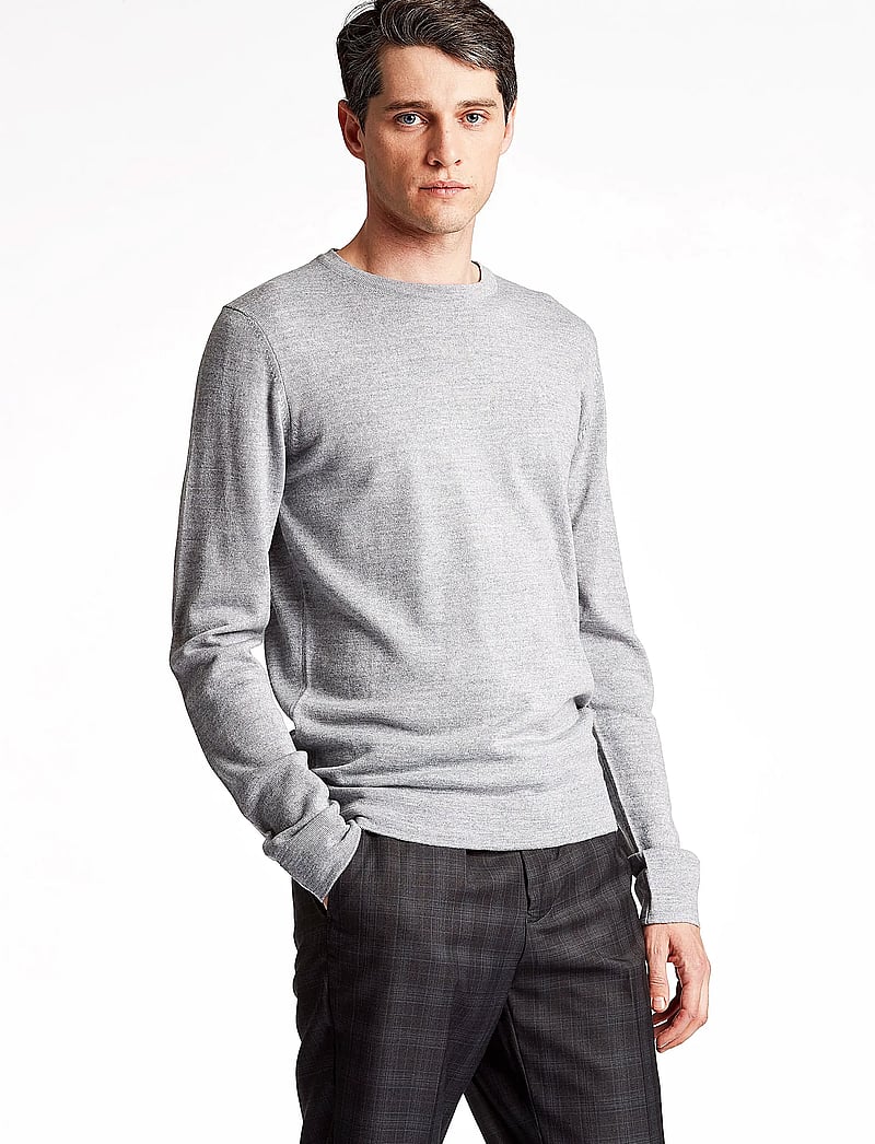 Lindbergh - Merino knit o-neck - rundhalsad - lt grey mix - 0