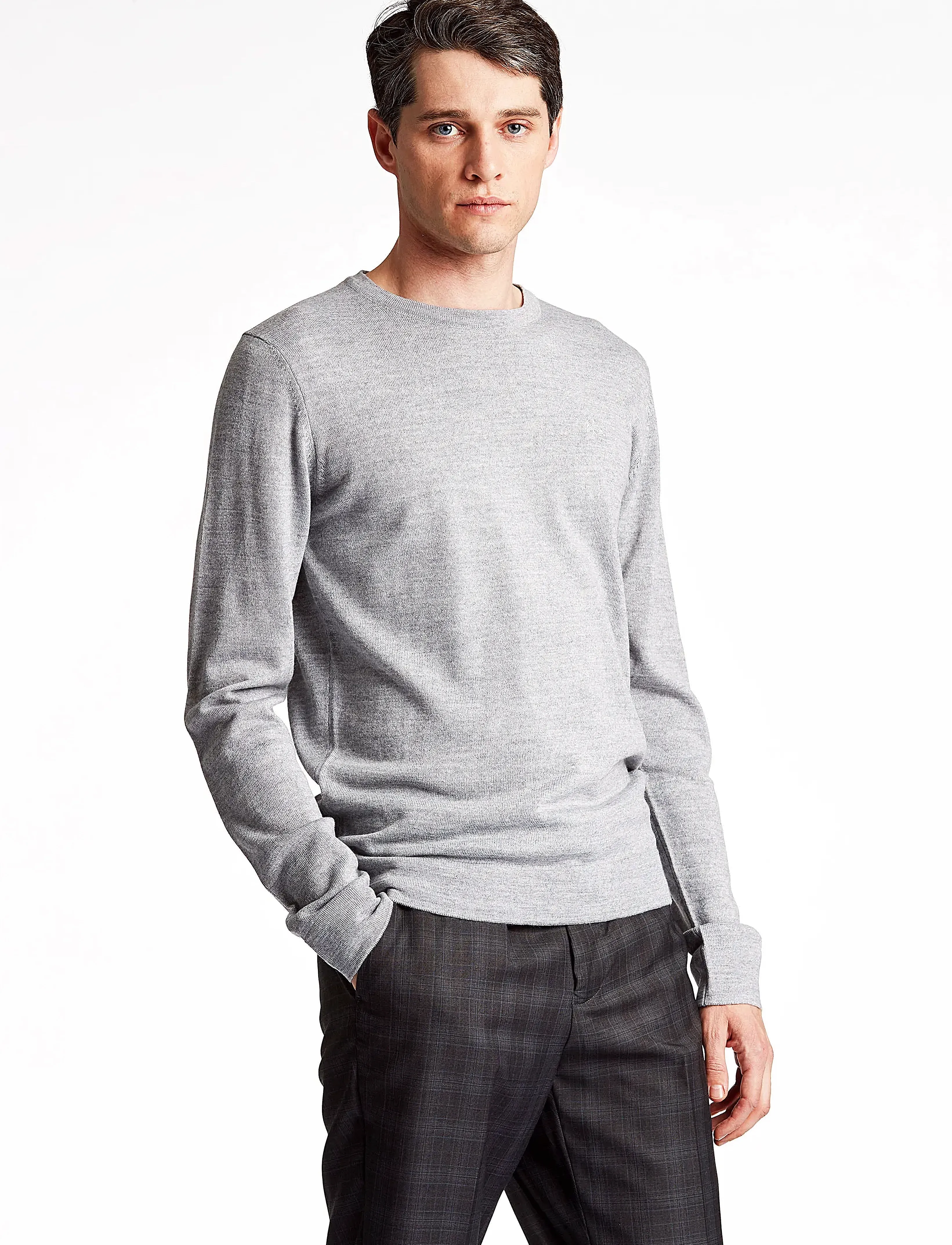 Lindbergh Merino knit o-neck - Strickmode - LT GREY MIX / grey