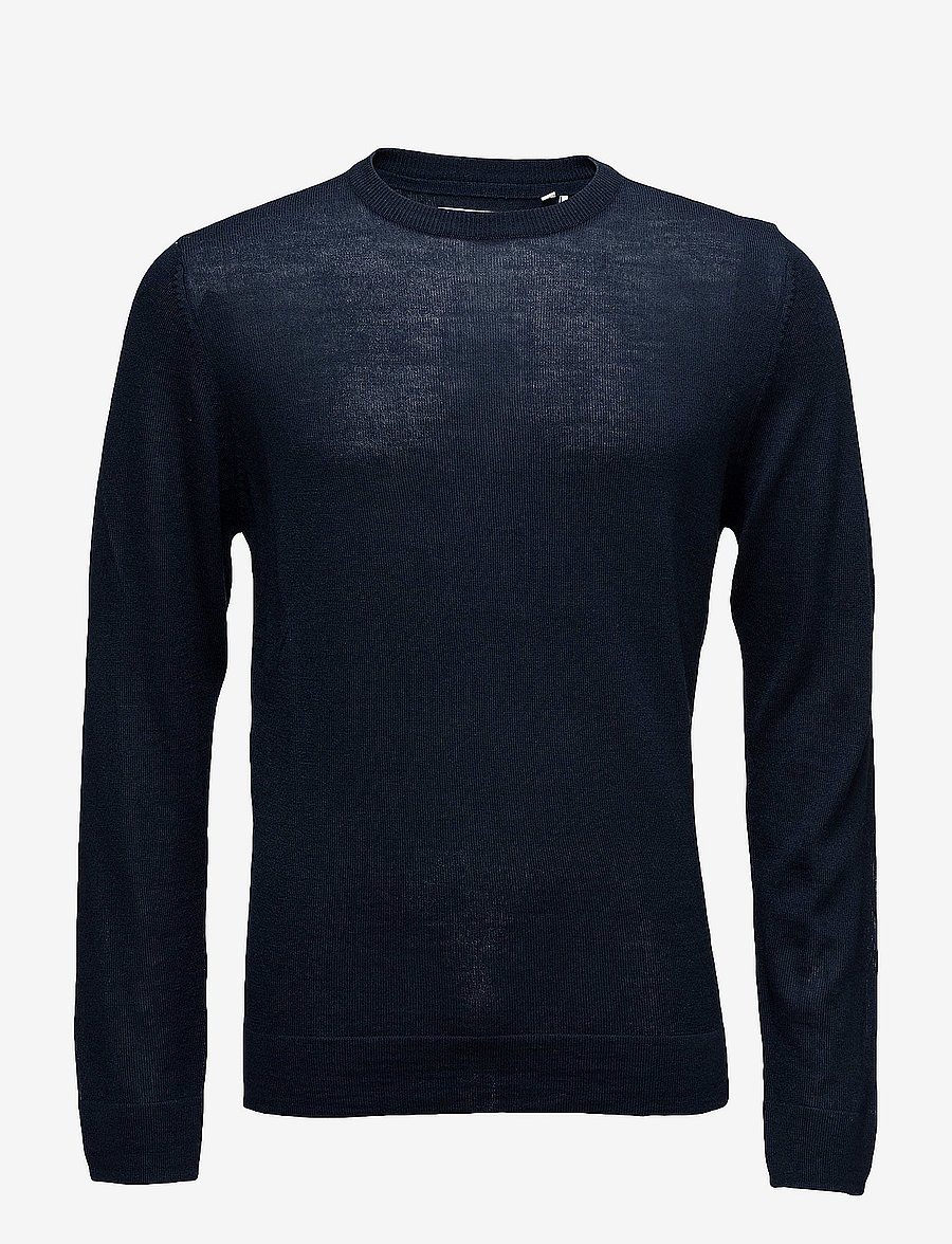 Lindbergh - Merino knit o-neck - round necks - navy - 1