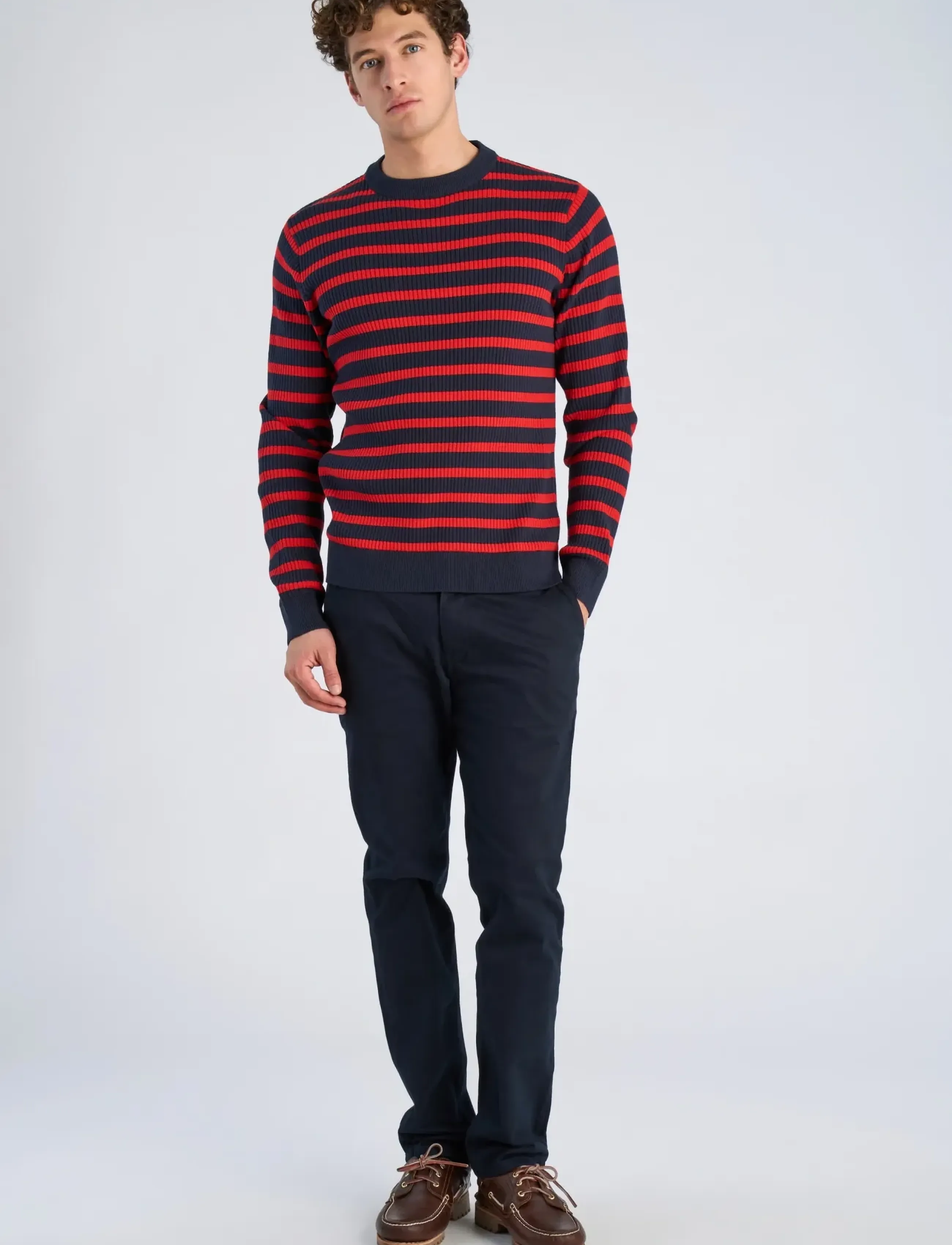 Lindbergh Recycled Crew Neck Knit L/S, S, Red, Strik > Runde Halse, Herre