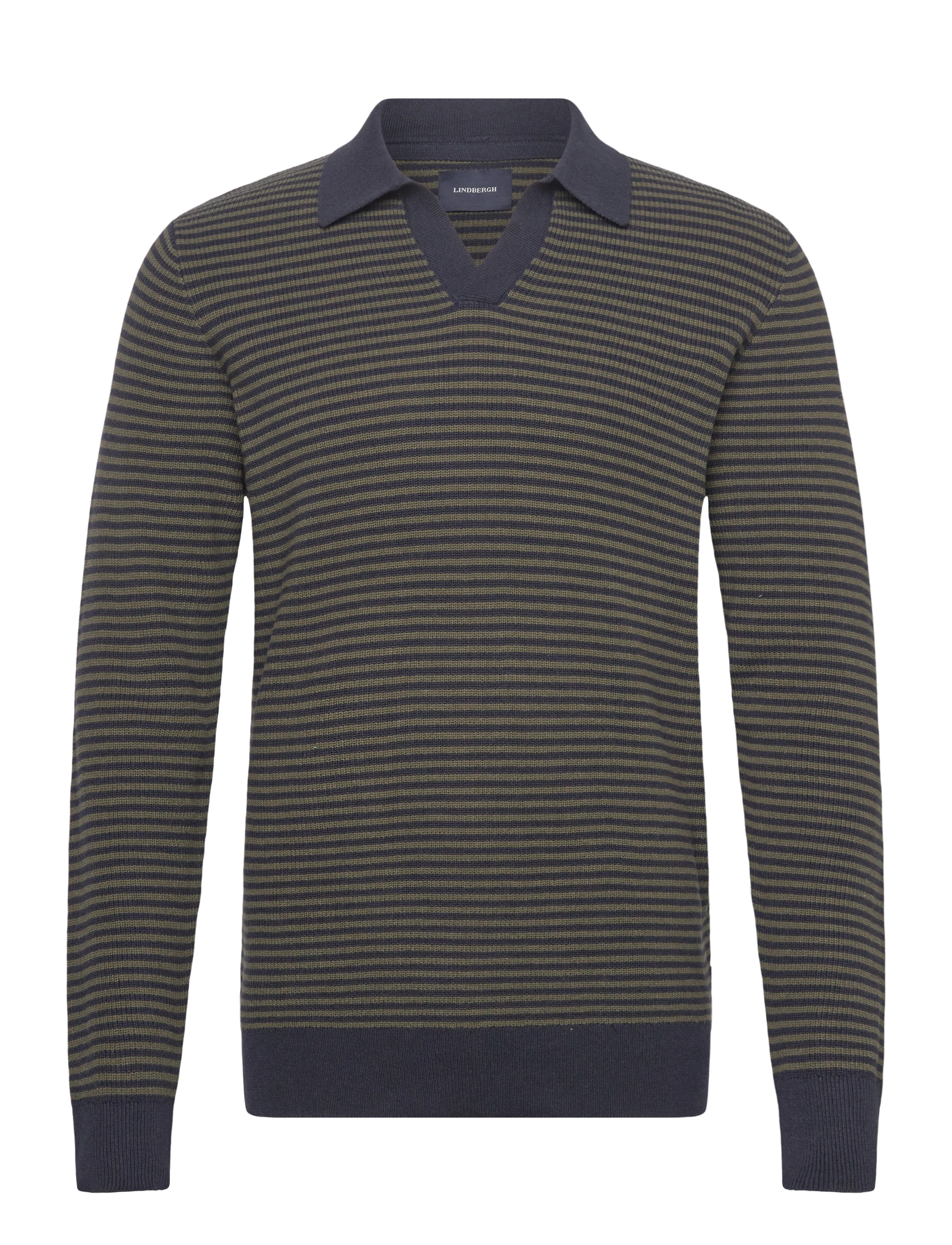 Lindbergh Recycled v-neck polo knit L/S - Deals - ARMY / khaki/green