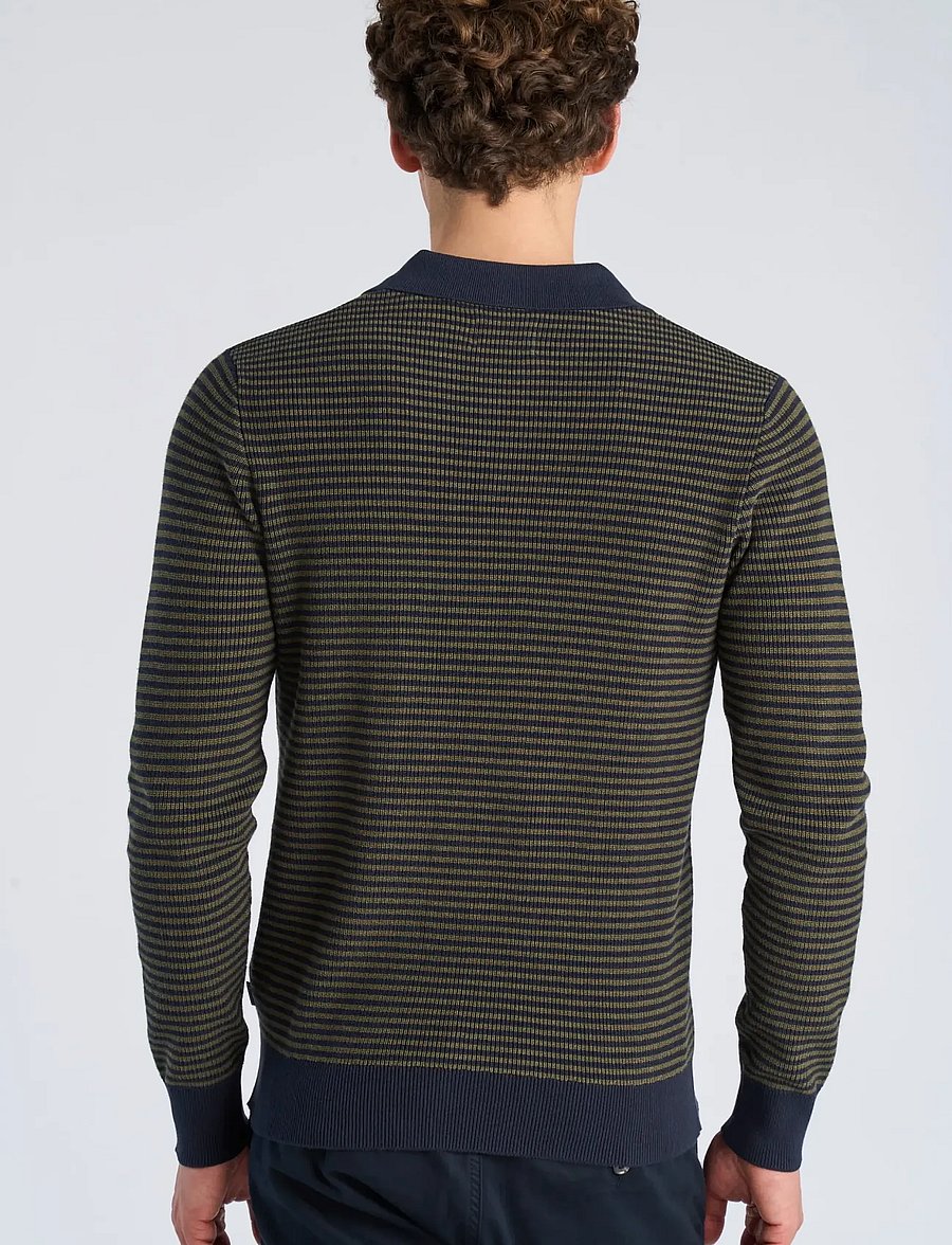 Lindbergh - Recycled v-neck polo knit L/S - poloer i strik med lange ærmer - army - 4