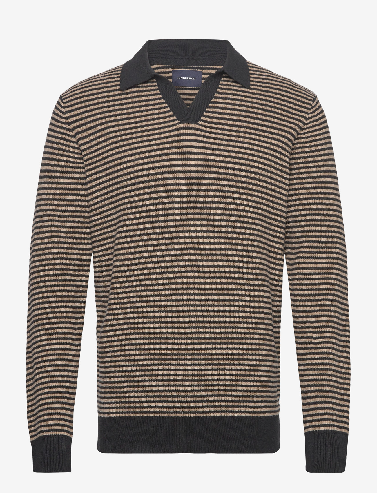 Lindbergh - Recycled v-neck polo knit L/S - long-sleeved knitted polos - black - 1
