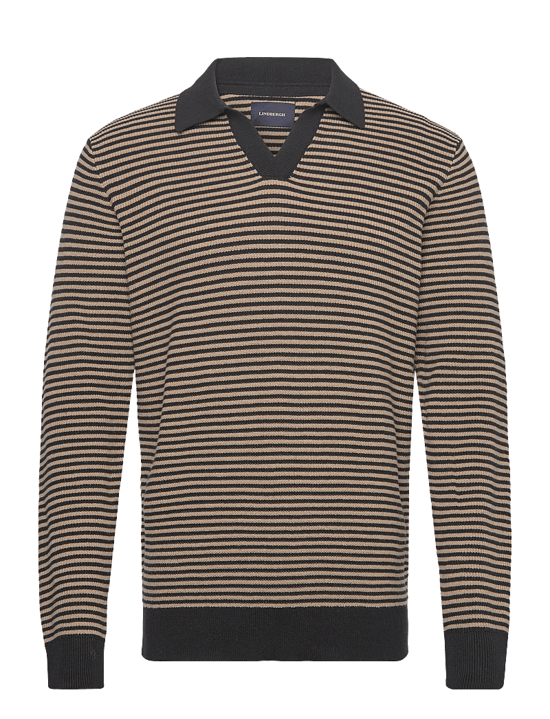 Lindbergh - Recycled v-neck polo knit L/S - poloer i strik med lange ærmer - black - 1