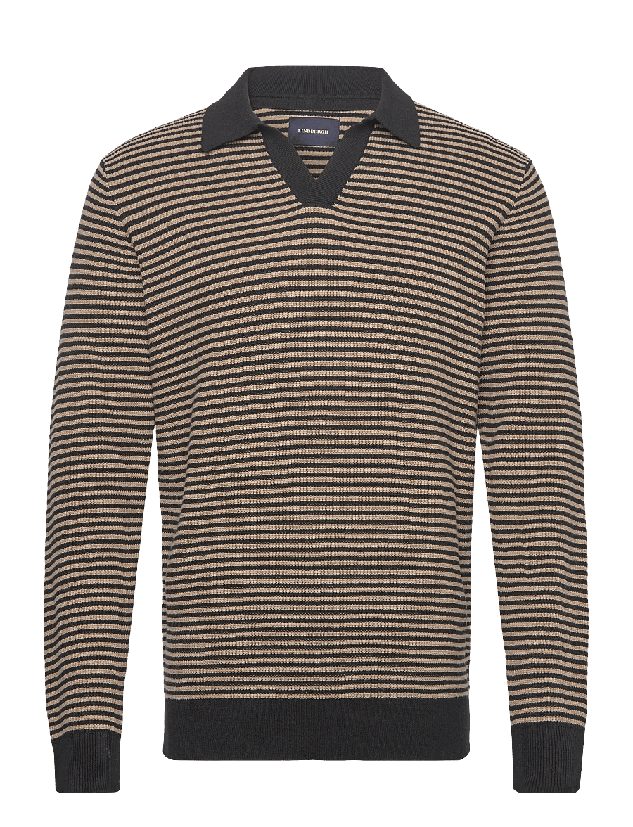 Lindbergh - Recycled v-neck polo knit L/S - poloer i strik med lange ærmer - black - 1