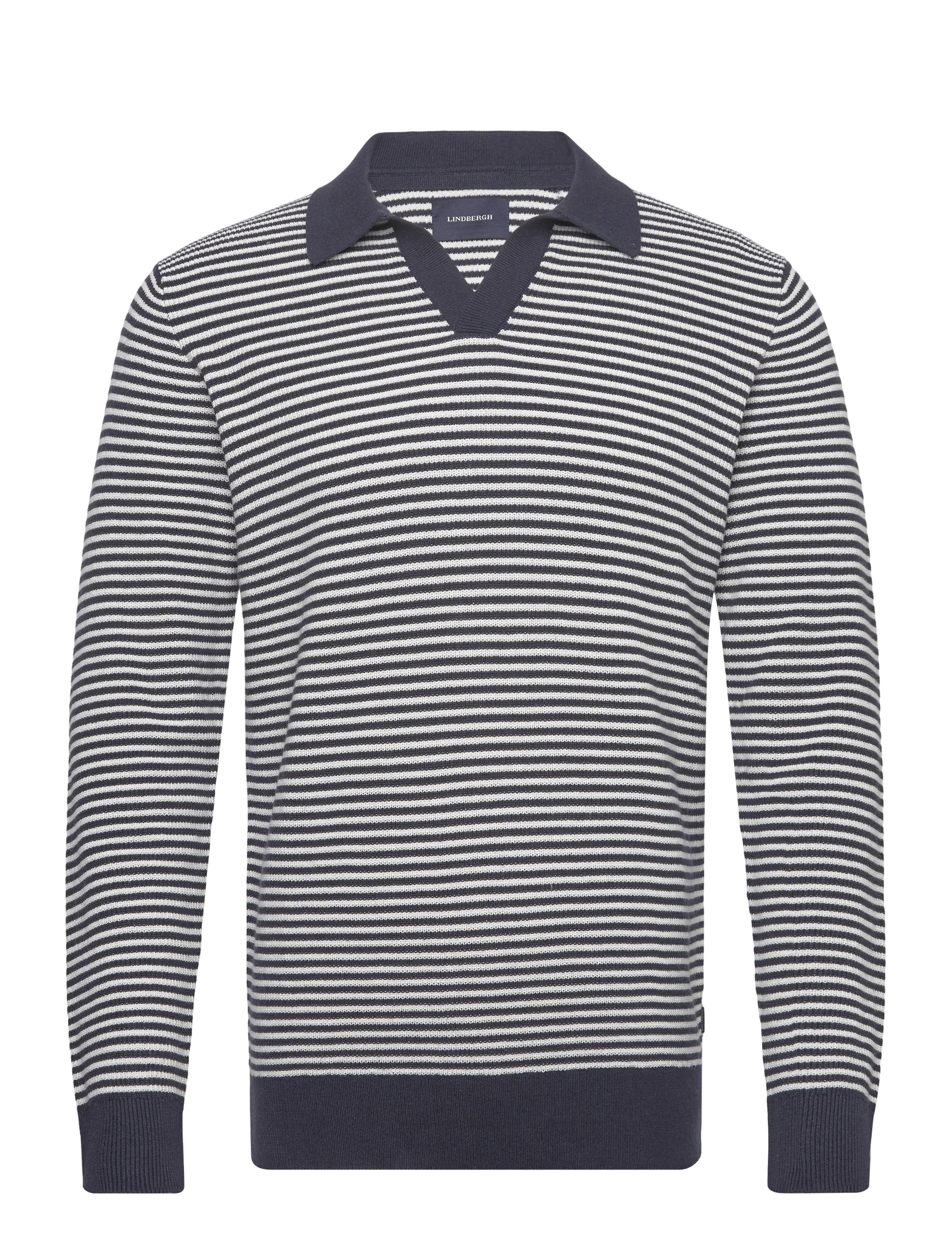 Lindbergh Recycled v-neck polo knit L/S - Lindbergh - NAVY / navy