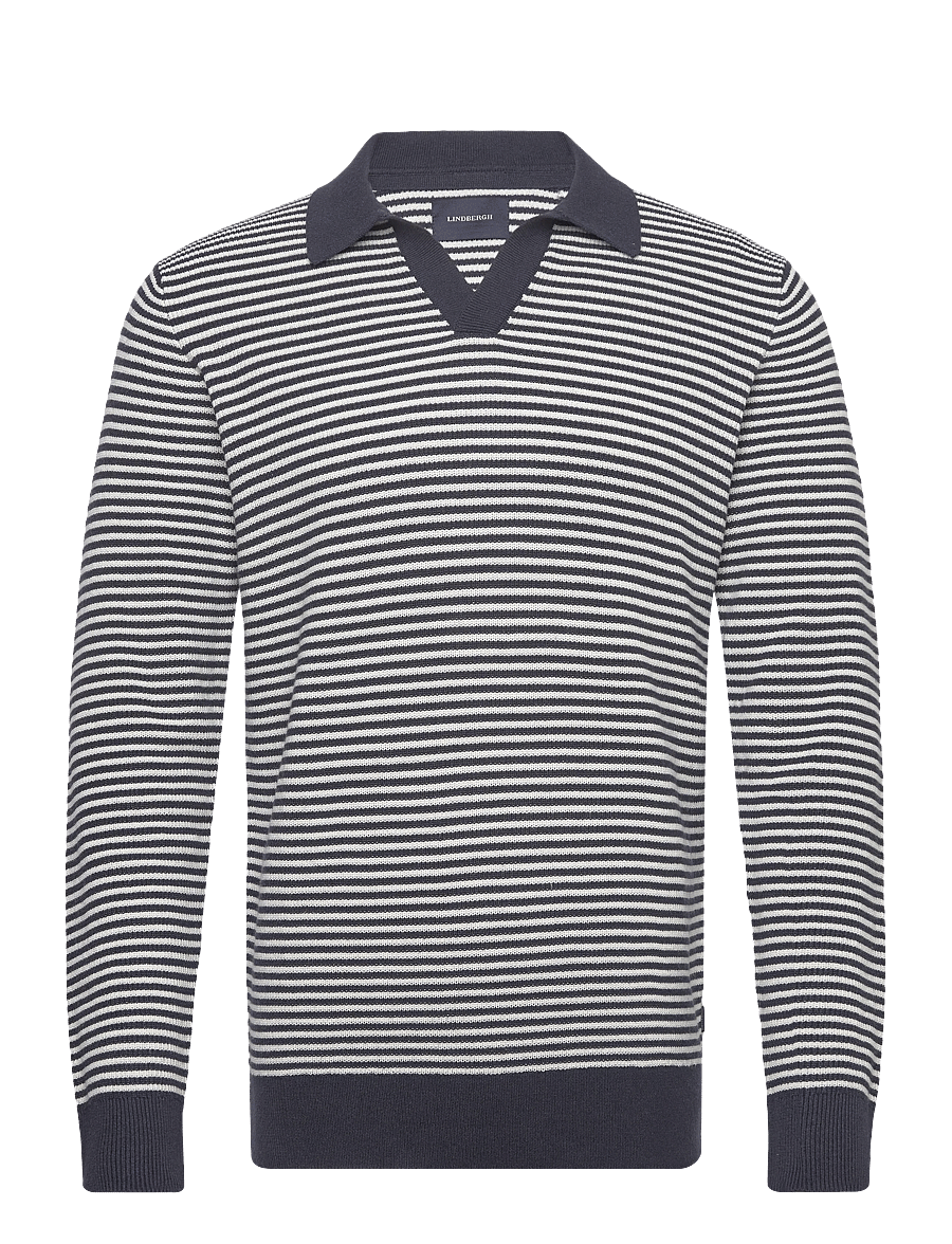 Lindbergh - Recycled v-neck polo knit L/S - langärmelige gestrickte polohemden - navy - 1