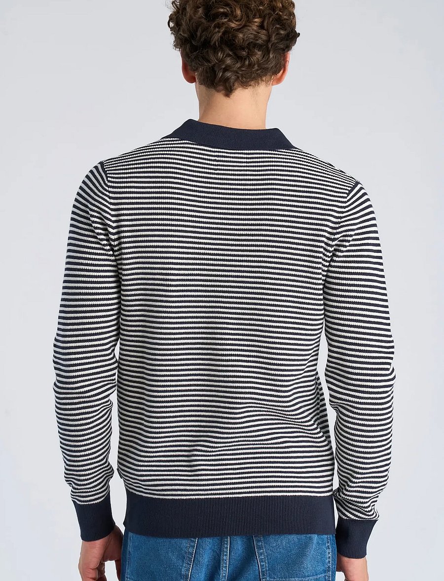 Lindbergh - Recycled v-neck polo knit L/S - langärmelige gestrickte polohemden - navy - 4