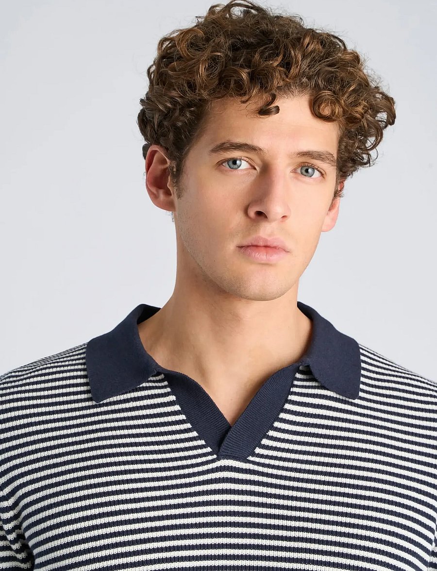 Lindbergh - Recycled v-neck polo knit L/S - langärmelige gestrickte polohemden - navy - 5