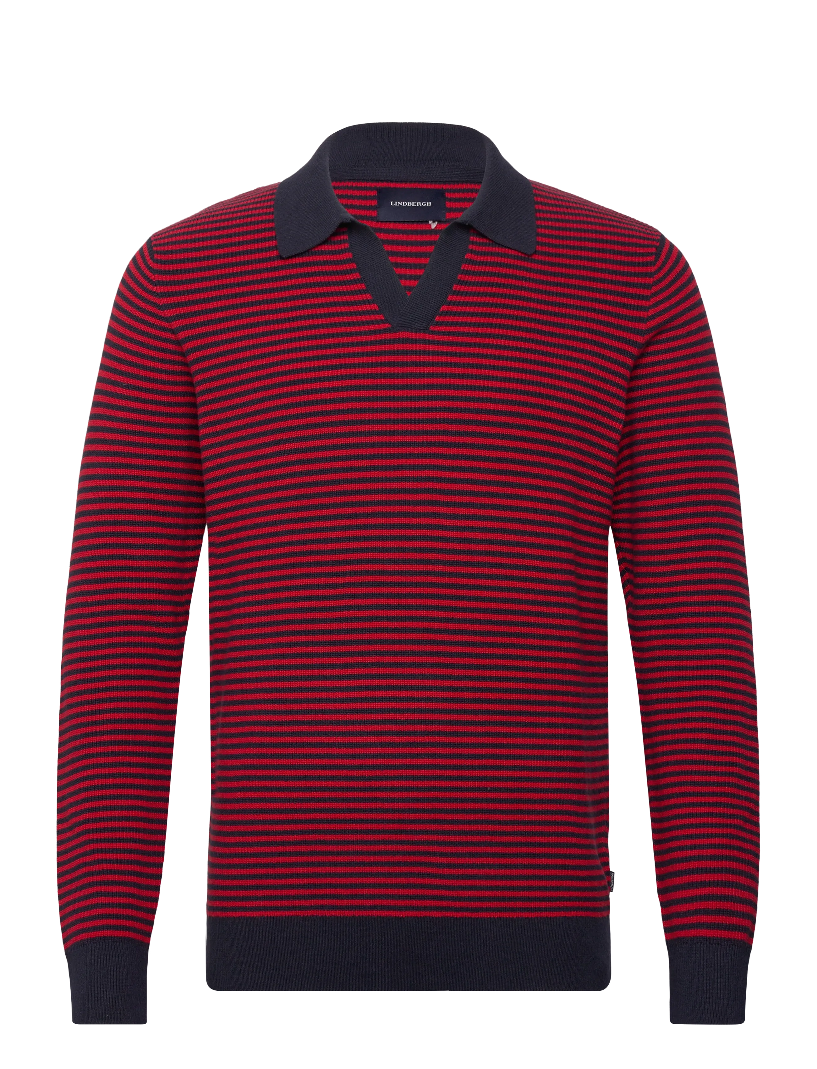 Lindbergh Recycled v-neck polo knit L/S - Stickat - RED / red