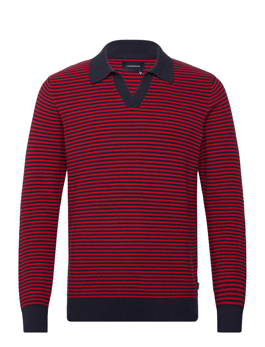 Lindbergh - Recycled v-neck polo knit L/S - poloer i strik med lange ærmer - red - 1