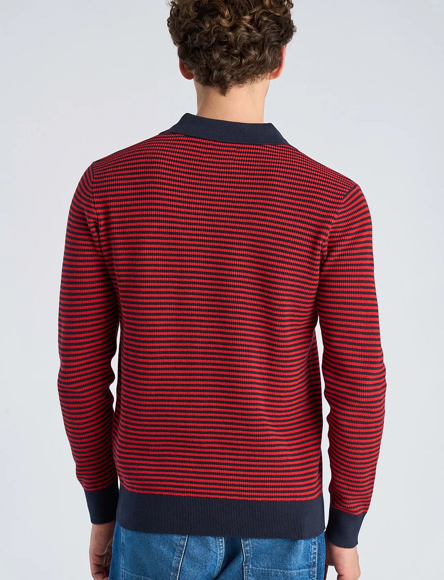Lindbergh - Recycled v-neck polo knit L/S - poloer i strik med lange ærmer - red - 4