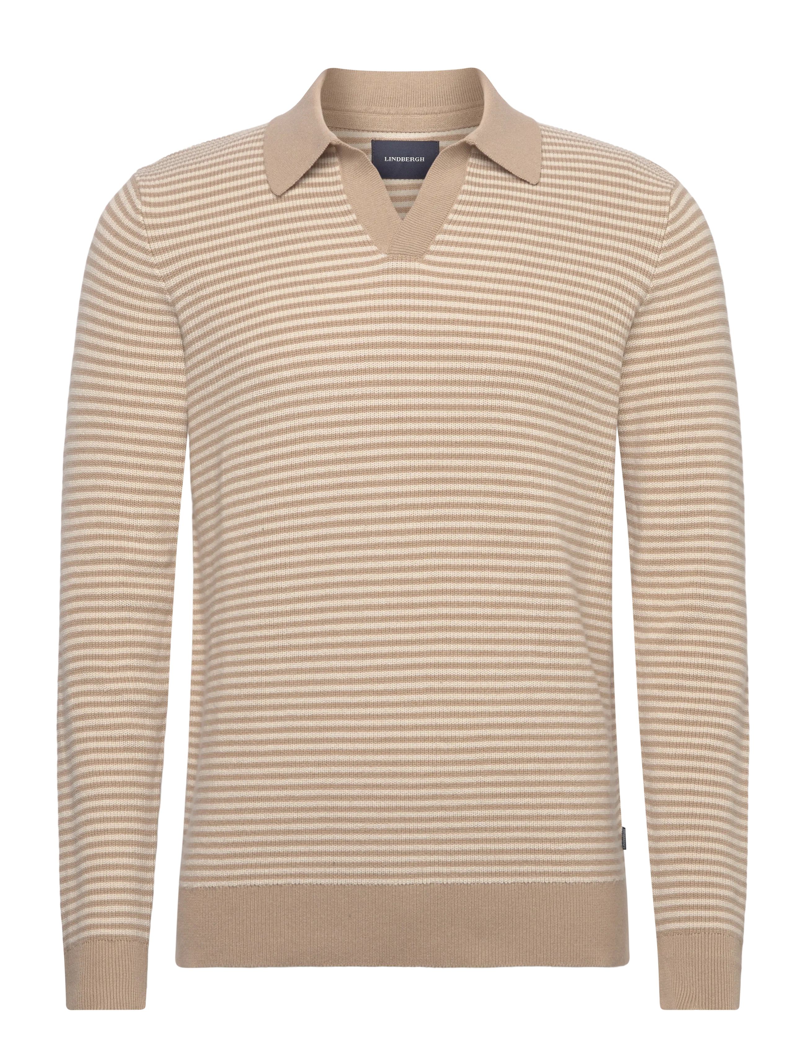 Lindbergh Recycled v-neck polo knit L/S - Strickmode - SAND / multi
