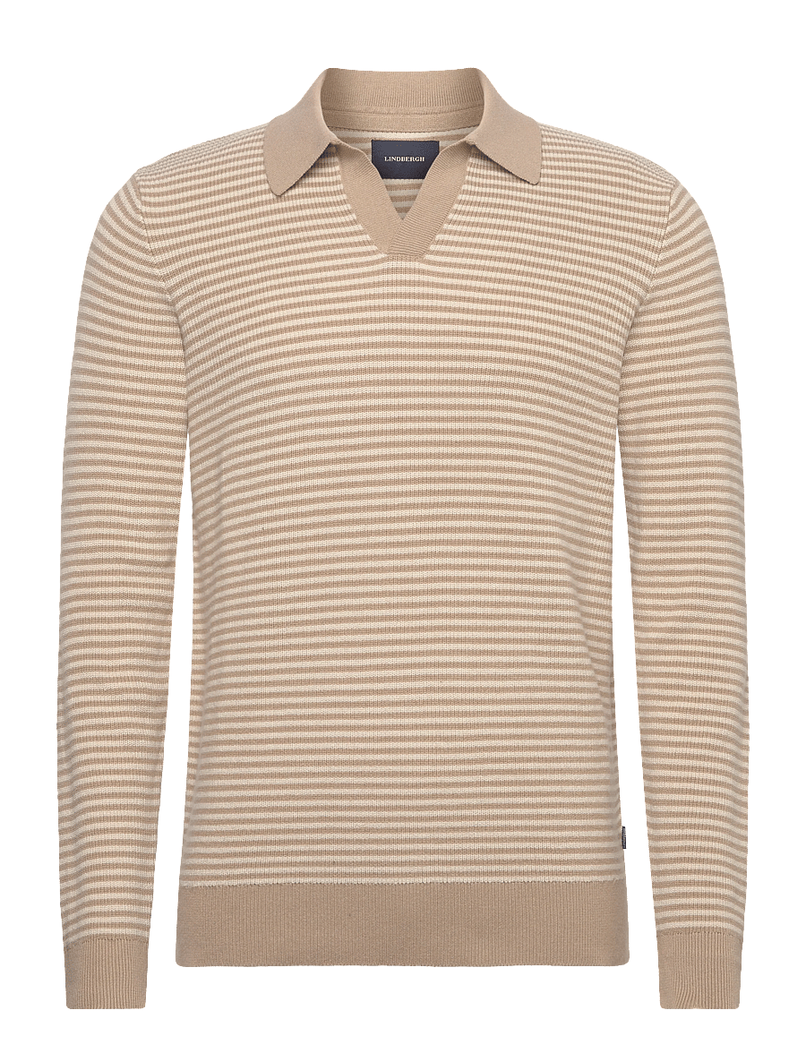 Lindbergh - Recycled v-neck polo knit L/S - poloer i strik med lange ærmer - sand - 1