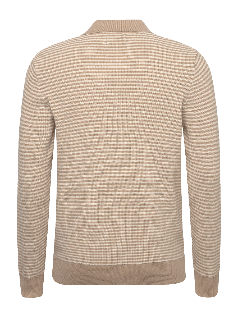 Lindbergh - Recycled v-neck polo knit L/S - poloer i strik med lange ærmer - sand - 2
