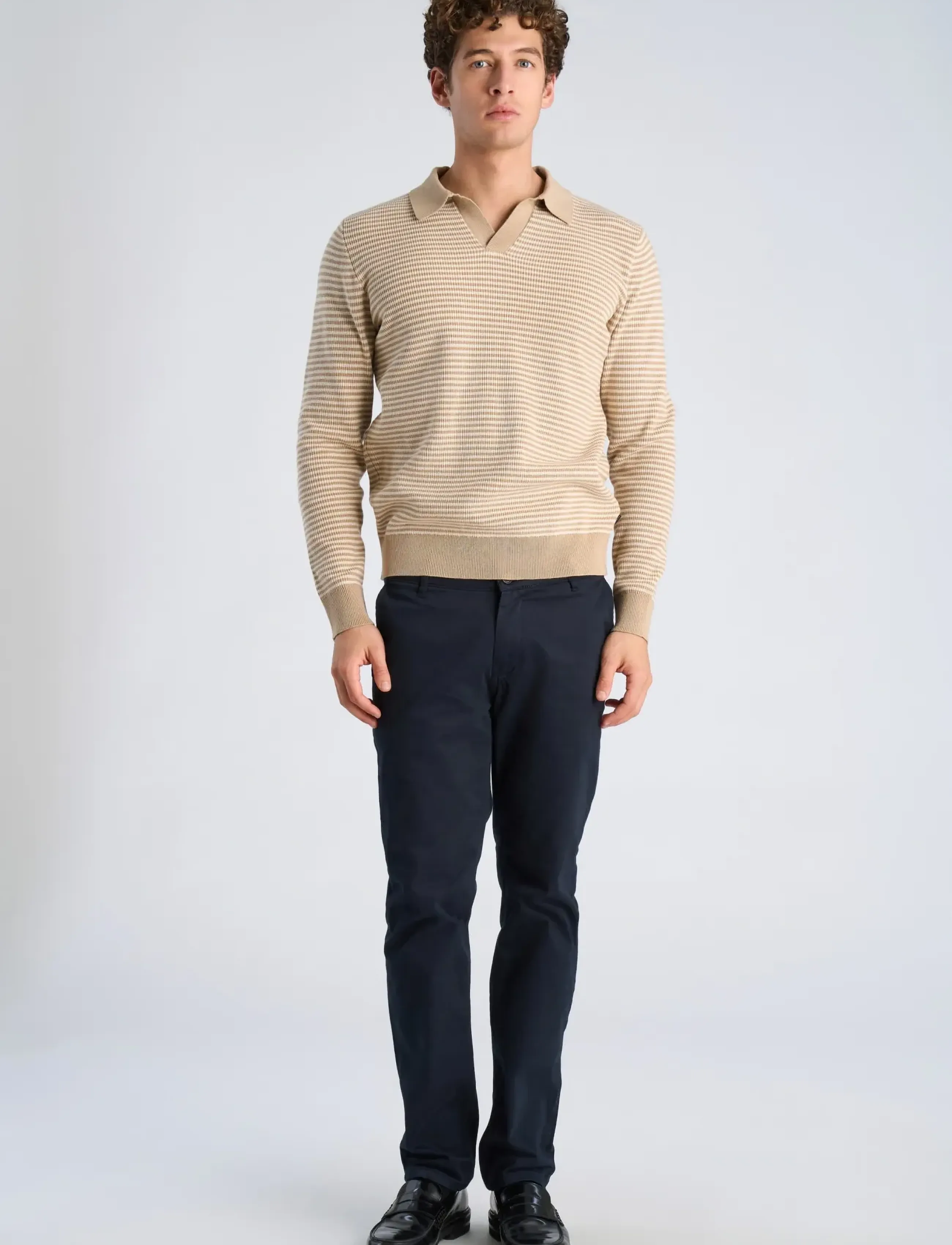 Lindbergh Recycled V-Neck Polo Knit L/S, Mænd, Langærmet V-Hals Polo Strik, Multi/mønstret, Str: XXL