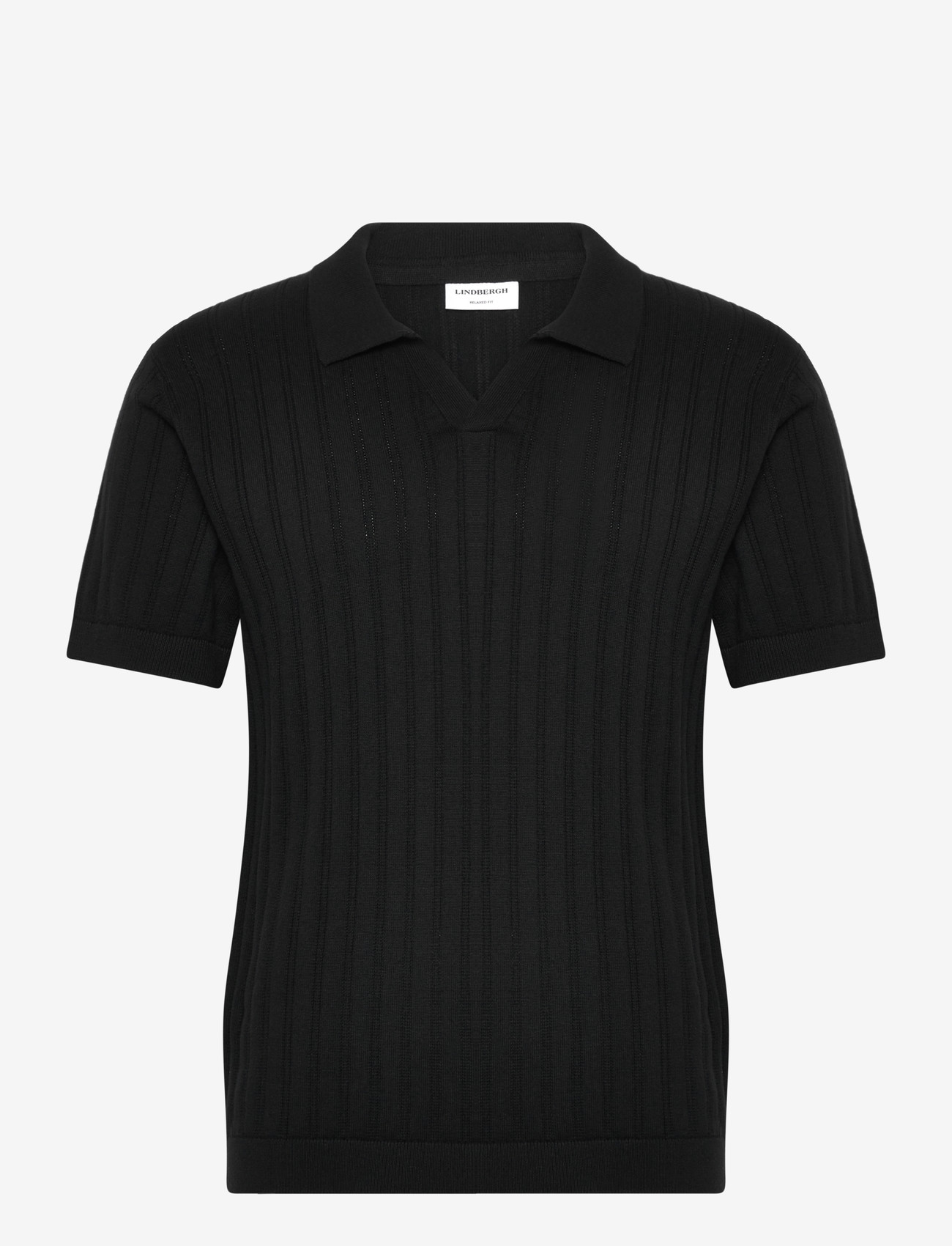 Lindbergh Knitted S/S v-neck polo - Knitwear - BLACK / black