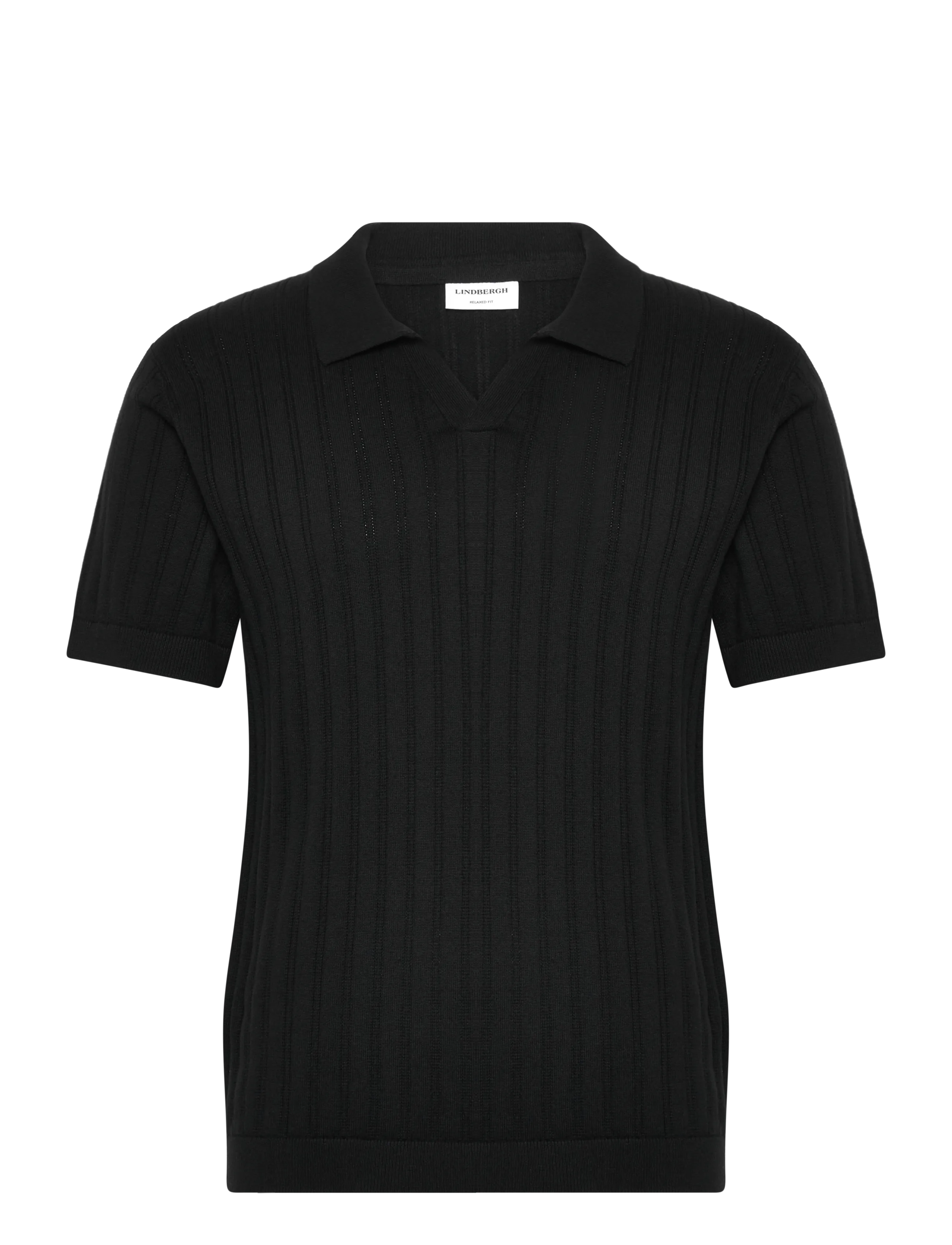 Lindbergh Knitted S/S v-neck polo - Gestrickte Polohemden - BLACK / black