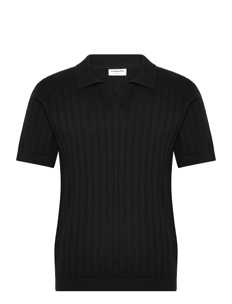 Lindbergh - Knitted S/S v-neck polo - gestrickte polohemden - black - 0