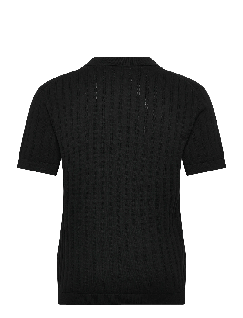 Lindbergh - Knitted S/S v-neck polo - gestrickte polohemden - black - 1