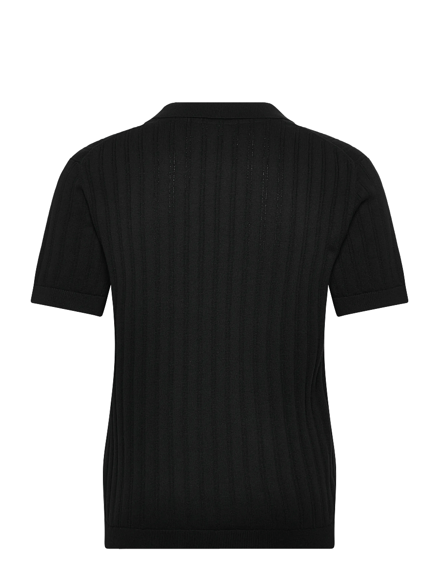 Lindbergh - Knitted S/S v-neck polo - gestrickte polohemden - black - 1
