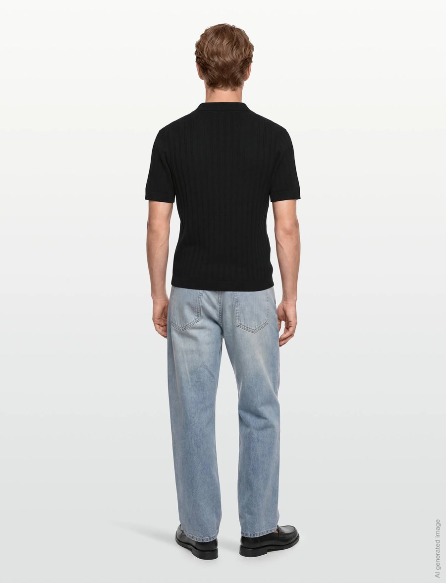 Lindbergh - Knitted S/S v-neck polo - langärmlige strick-polohemden - black - 4