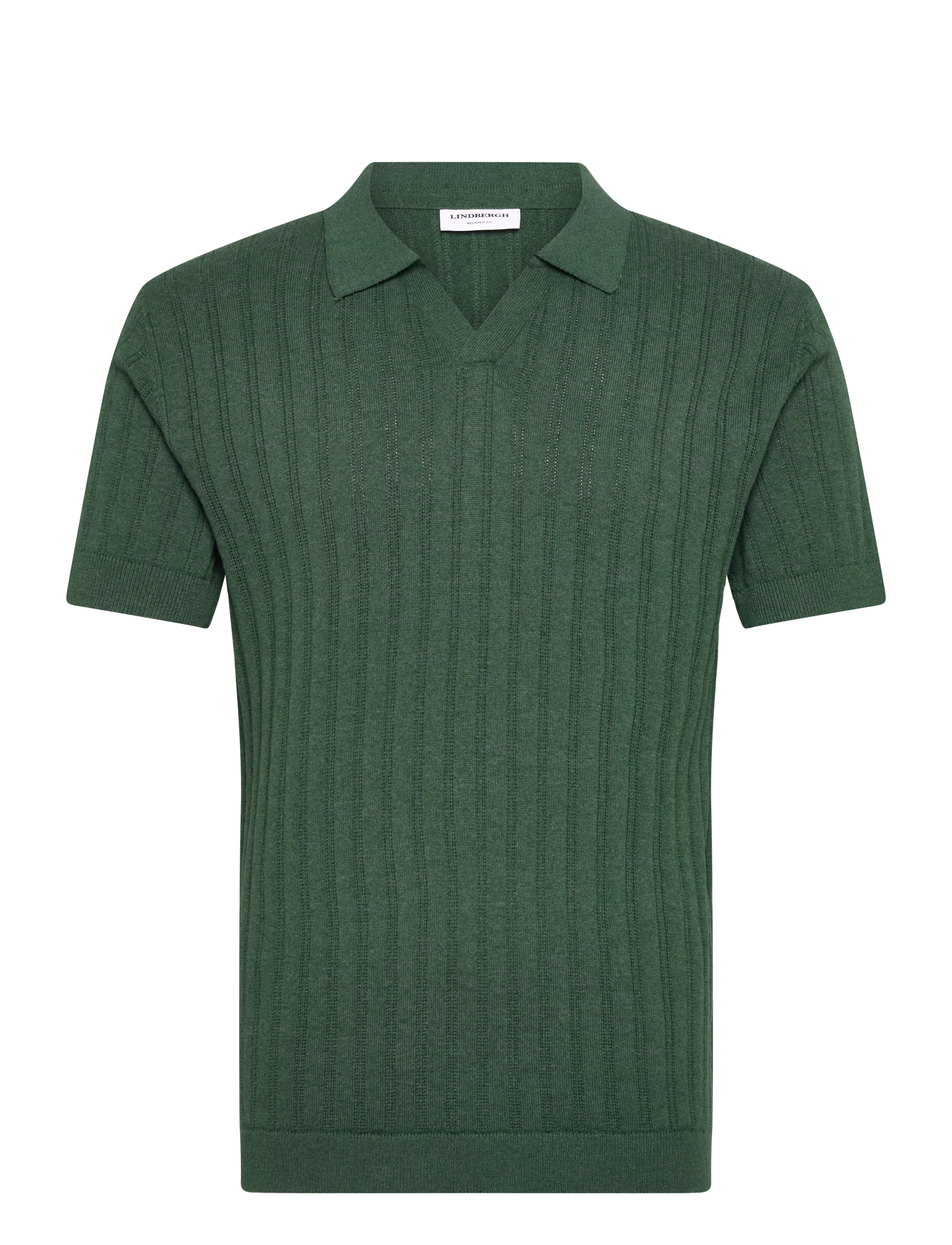 Lindbergh Knitted S/S v-neck polo - Stickade pikéer - GREEN MEL / green