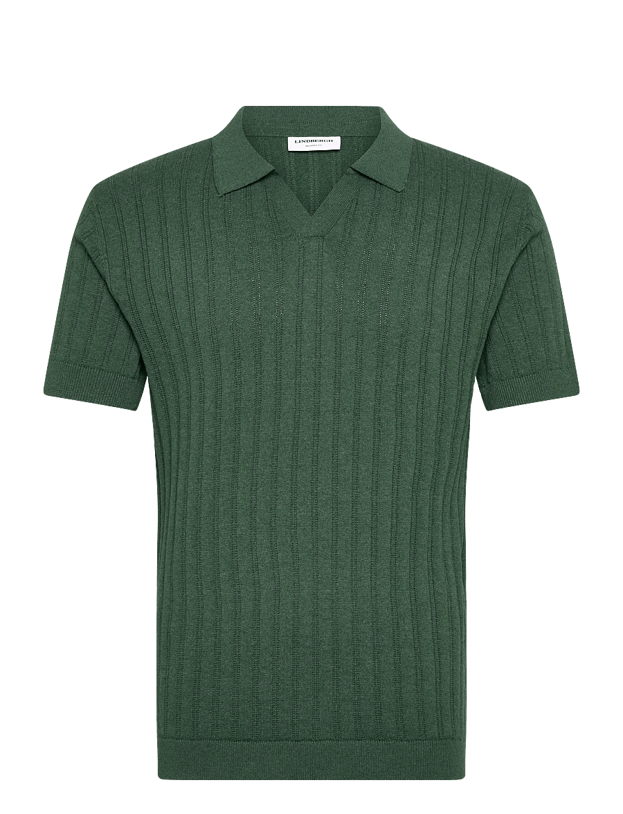Lindbergh - Knitted S/S v-neck polo - gestrickte polohemden - green mel - 0
