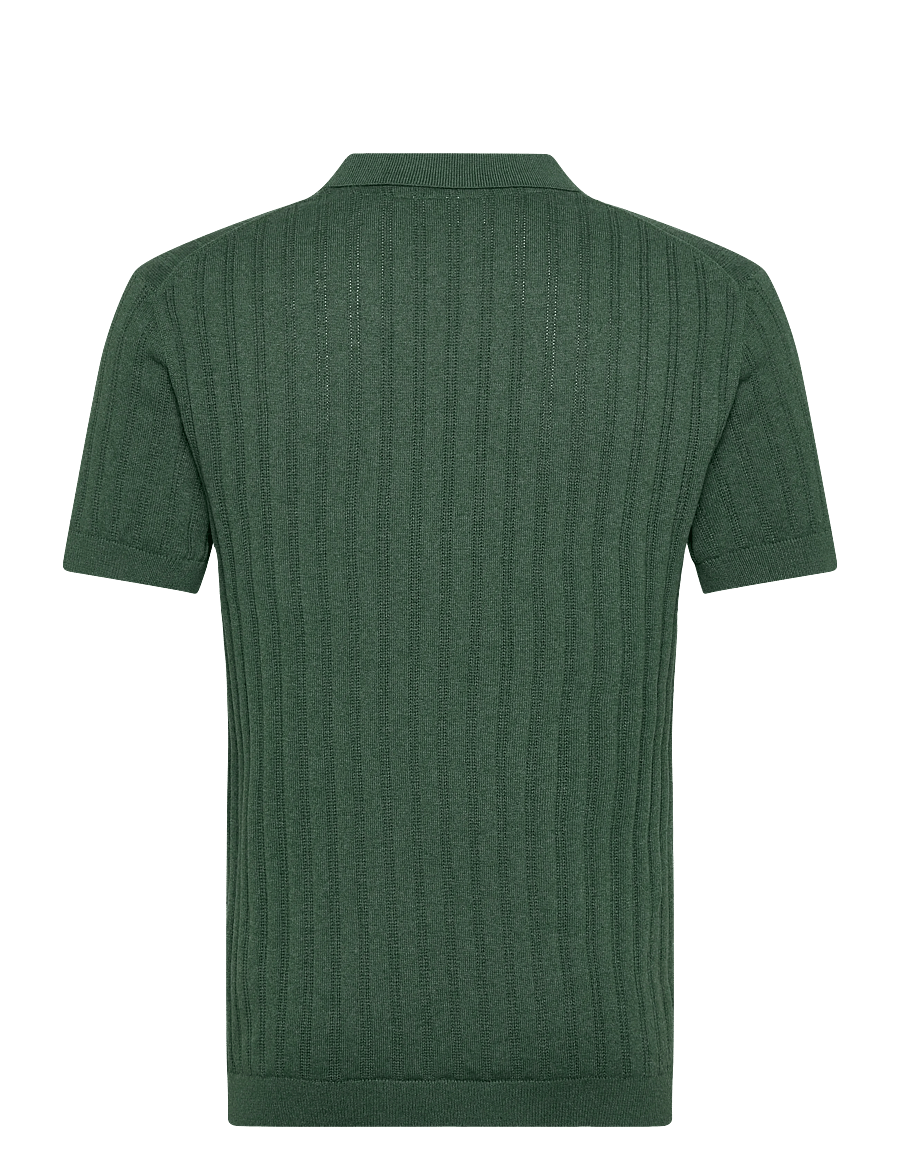 Lindbergh - Knitted S/S v-neck polo - gestrickte polohemden - green mel - 1