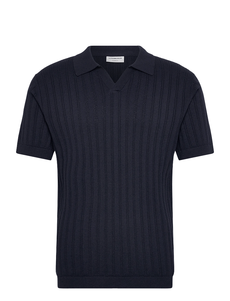 Lindbergh - Knitted S/S v-neck polo - kootud polosärgid - navy - 0