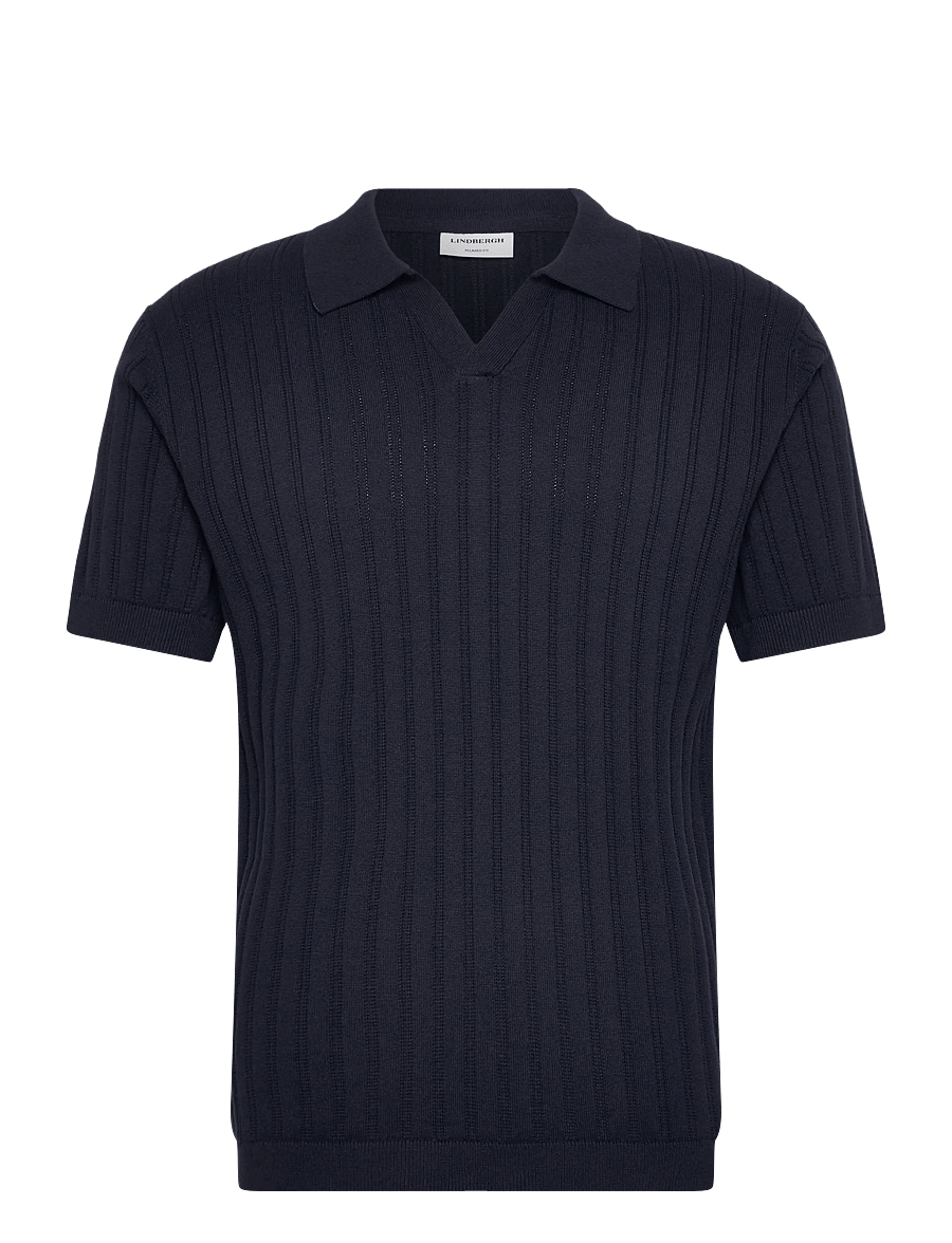 Lindbergh - Knitted S/S v-neck polo - stickade pikéer - navy - 0