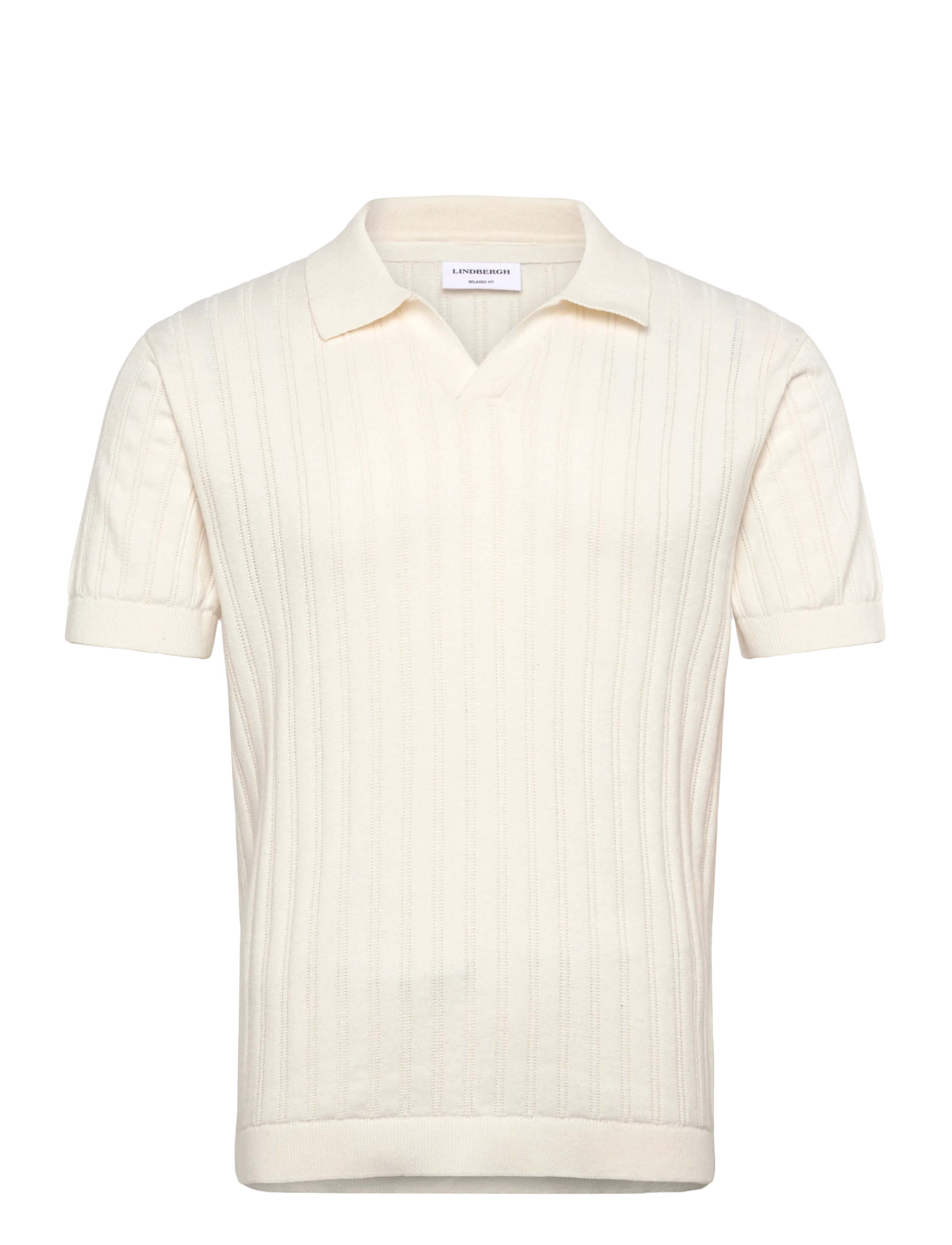 Lindbergh Knitted S/S v-neck polo - Stickat - OFF WHITE / cream